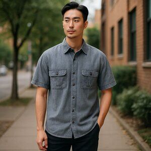 Marc Anthony Slim Fit Men Short Sleeve Button-Up Shirt Size L Blue Dotted Cotton